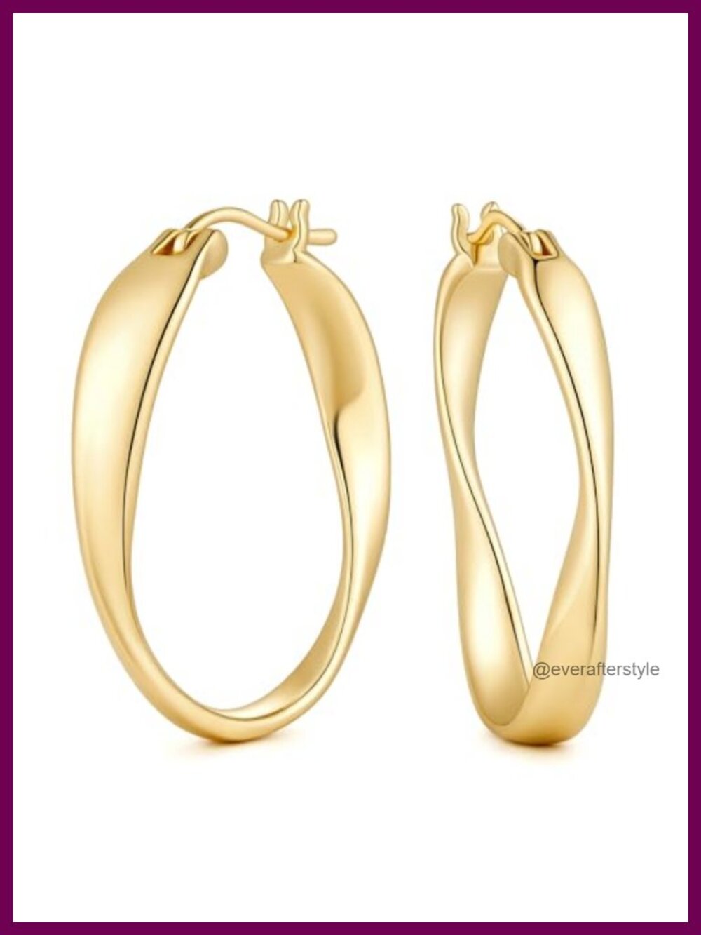 14K Gold Plated Oval Hoop Earrings for Women with Hidden Closure